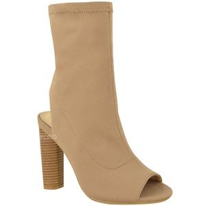 Ankle Boots Knitted Stretch Block Peep toe Shoes